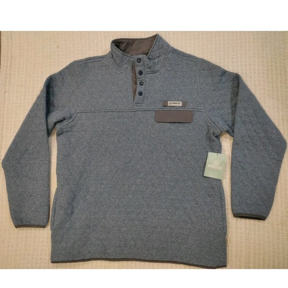 Magellan Outdoors Campfire Quilted Quarter Snap Blue Gray Pullover XL New NWT